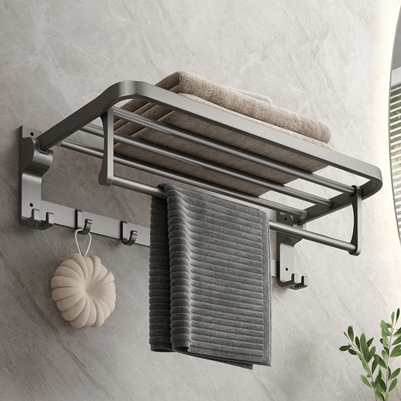 

Luxurious Wall Shelf Perforation Free Towel Thickening Bathroom Toilet Storage Shelf Aluminum Alloy Salle De Bain Shelf KC50JZ