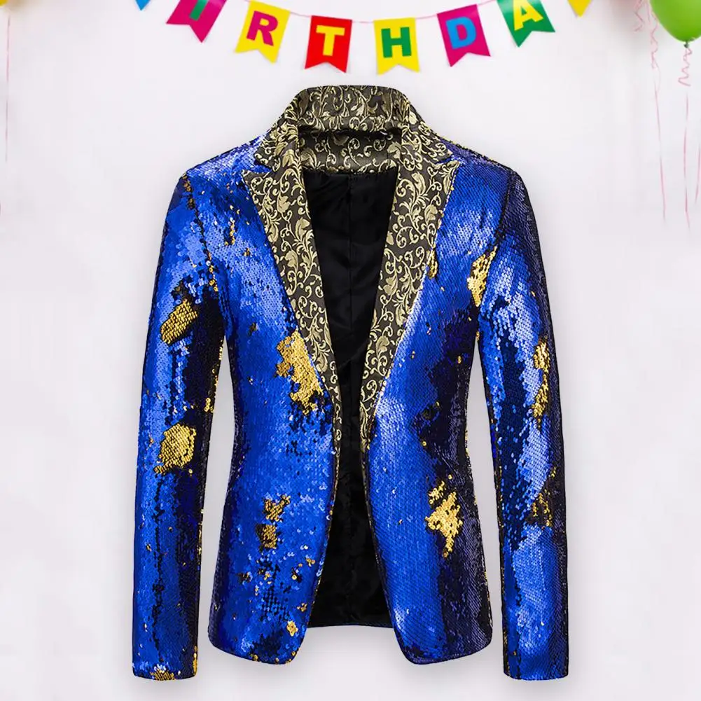 

Fashion Stage Coat Cardigan Lapel Performance Blazer Shiny Sequin Open Stitch Performance Coat for Gala