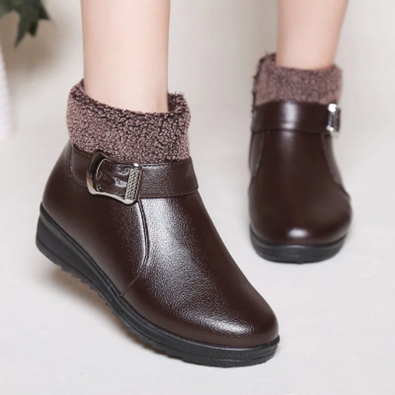 

Women Winter Casual Platform Block High Heels Ankle Boots Female Suede Fleece Zipper Buckle Warm Snow Boots Shoes