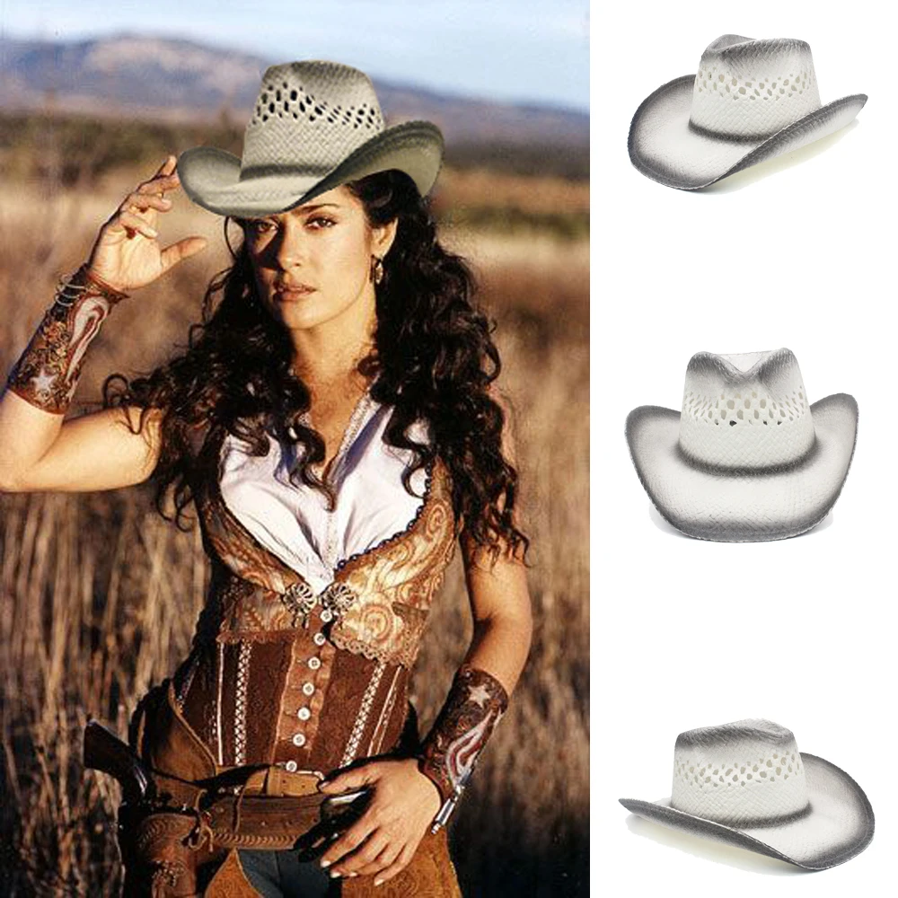 

Men Women Summer Straw Western Cowboy Hat Wide Brim Sunhat Party Travel Outdoor Cap Classical Retro Sombrero UK Size L US 7 1/4