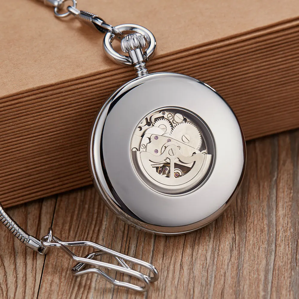 uxury Copper Golden Silver Automatic Mechanical Pocket Watch Clock Fob Chain Watch Men Roman Numbers Clock Pocket watches