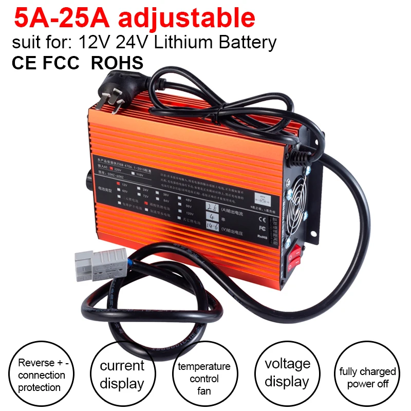 

Li-ion Lifepo4 Lithium Battery Charger Adjustable 5A 10A 15A 20A 25A Fast Charge 3S 4S 6S 7S 8S 12V 24V 14.6V 16.8V 29.2V 12.6V