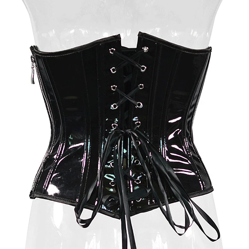 Leather Corset Tops Kорсет Underbust Bustier Side Zip Up Waist Slimming Cincher Girdle Fish Boned Waisttrainer Gorset Korset Hot