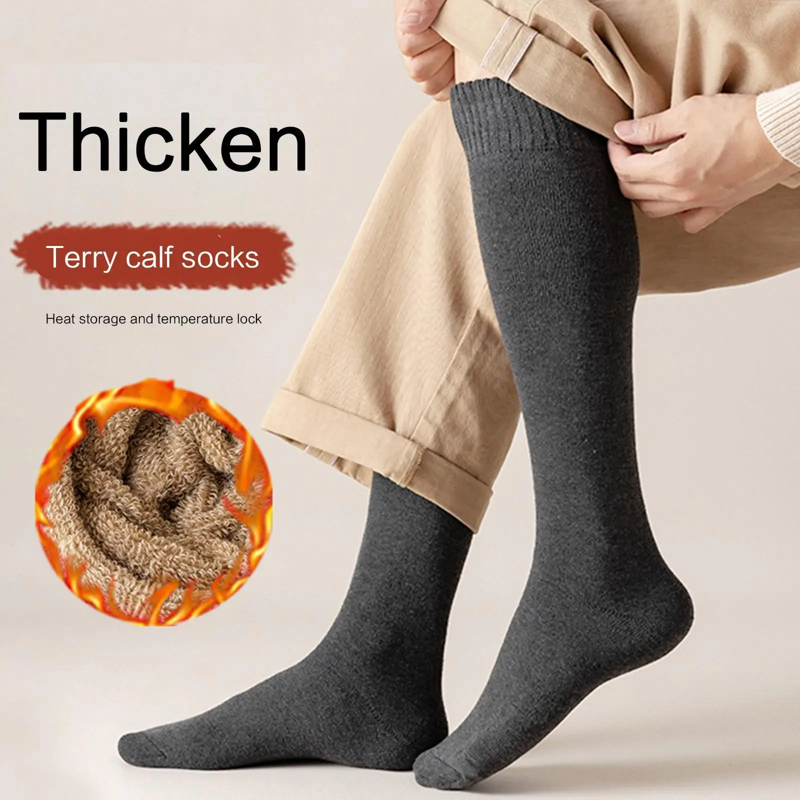 

1 Pairs Men's Knee Hight Socks Winter Thick and Warm Long Socks Harajuku Retro Compression High Tube Male Sock Unisex Stockings