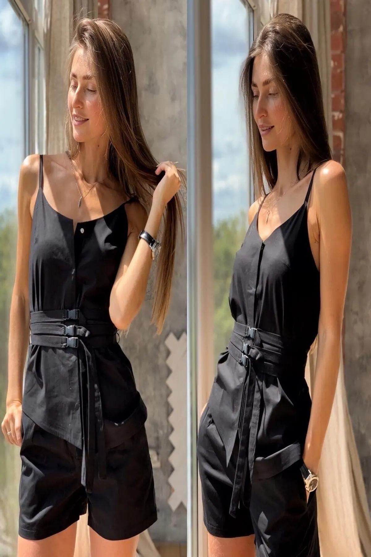 

Women's Overalls Black Shorts Linen Jumpsuit Hot Style Quality Fabric Sleeveless Baggy Trousers Casual Jumpsuit