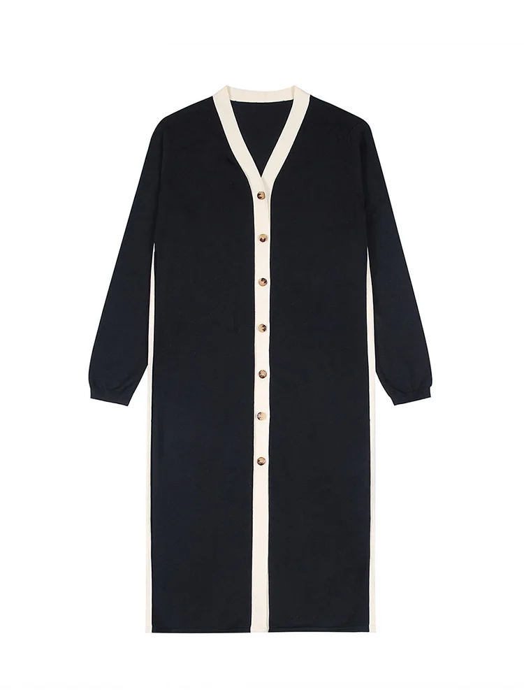 

Elegant Korean Knitted Dress 2022 Party Autumn Black Loose Button Long Dress Vestido Moda Feminina Ropa Mujer