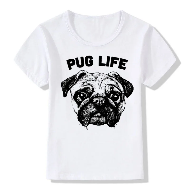 Pug Life Funny Boys T-shirt Kids Cartoon Summer Short Sleeve Tops Children White Tee Baby Clothes,Drop Ship