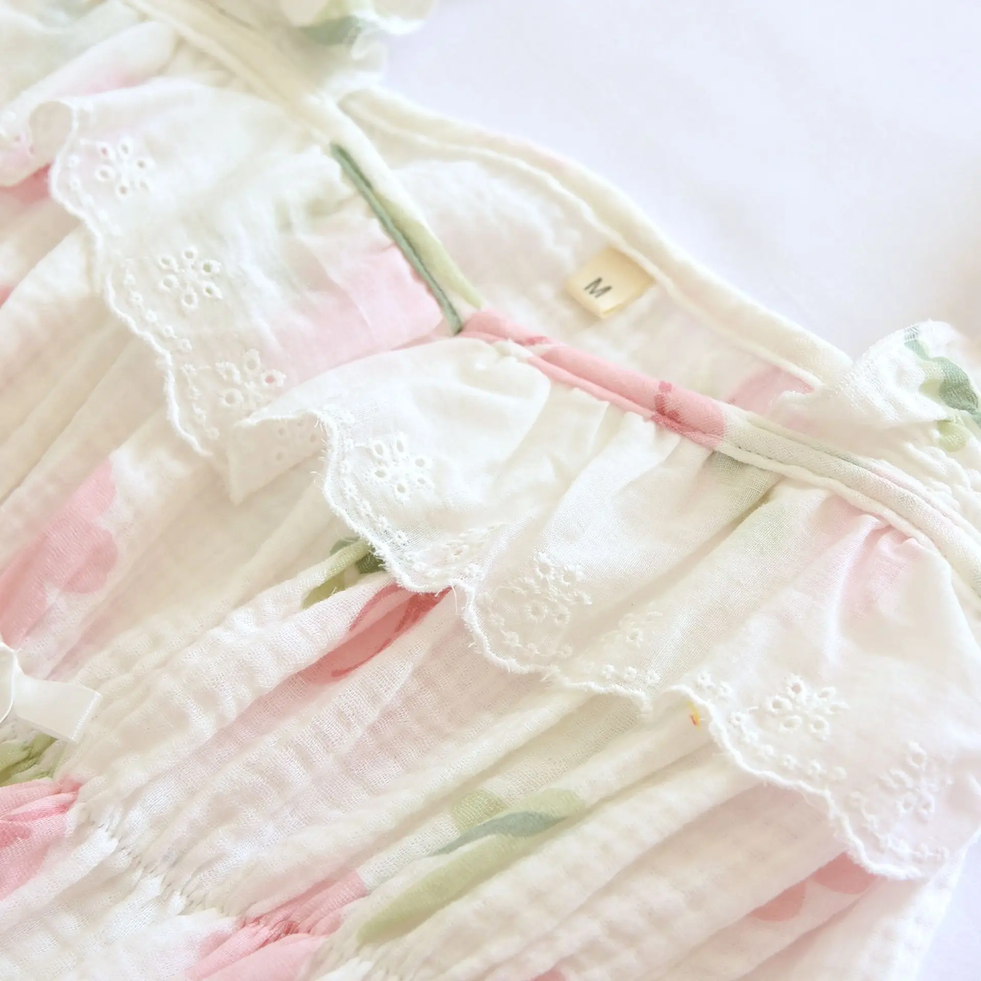 2023 Summer New Women's Pajama Set 100% Cotton Crepe Vest+Shorts Two Piece Ladies Pink Flower Sweet and Cute Home Fury Sleepwear