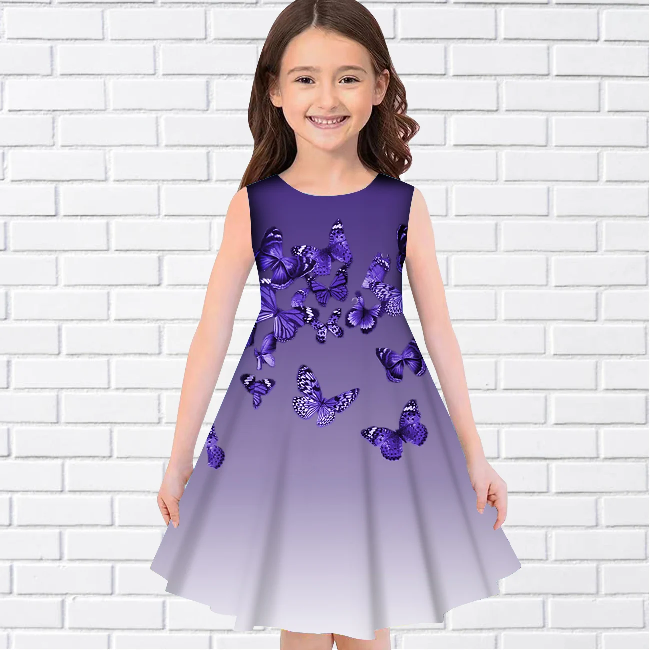 Vestidos con estampado 3D para niñas, ropa de fiesta de princesa sin mangas, sin mangas, con estampado 3D de mariposas, 2022