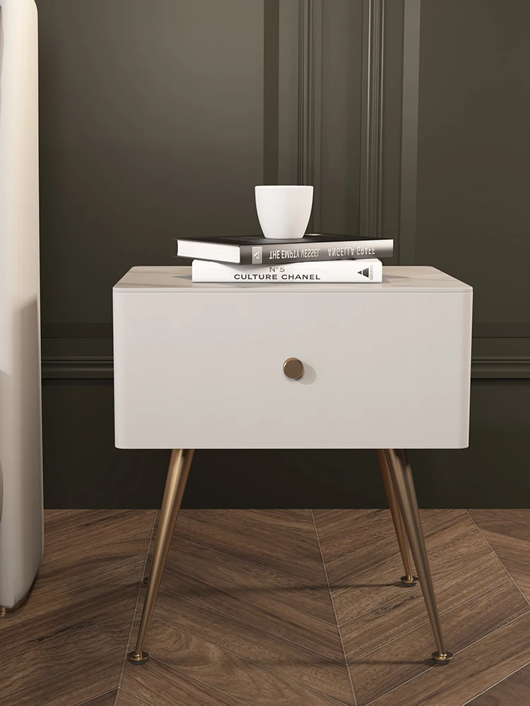 

Light Luxury Stone Plate Bedside Table Modern Minimalist Creative Bedroom Bedside Cabinet Genuine Leather