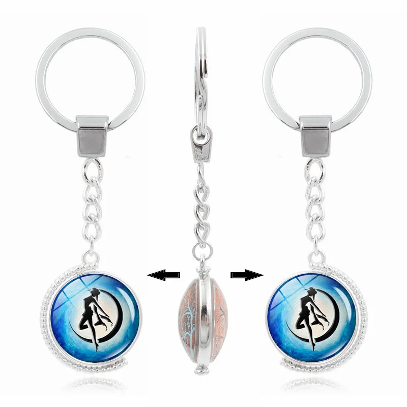 

Women Children Cosplay Jewelry Anime Sailor Moon Star Double Side Glass Pendant Rotation Keychain
