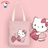 sanrio kitty cat series anime small fresh canvas bag one shoulder simple student bag kawaii magazine bag large capacity kt cat