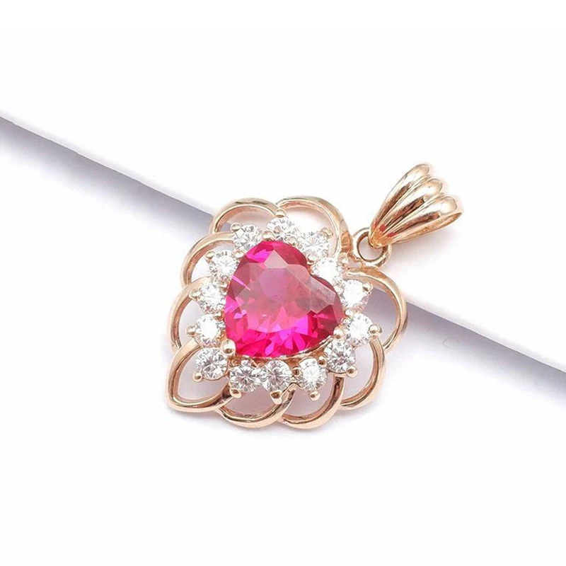 

Женское Ожерелье-чокер с кулоном в виде сердца и рубина, позолоченное розовое золото 14 к, 585