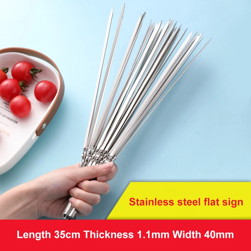 

50 Pcs Skewers Barbecue Needle Reusable Stainless Steel Shish Kebab BBQ Camping Flat Forks Gadgets Kitchen Accessories BBQ Tools