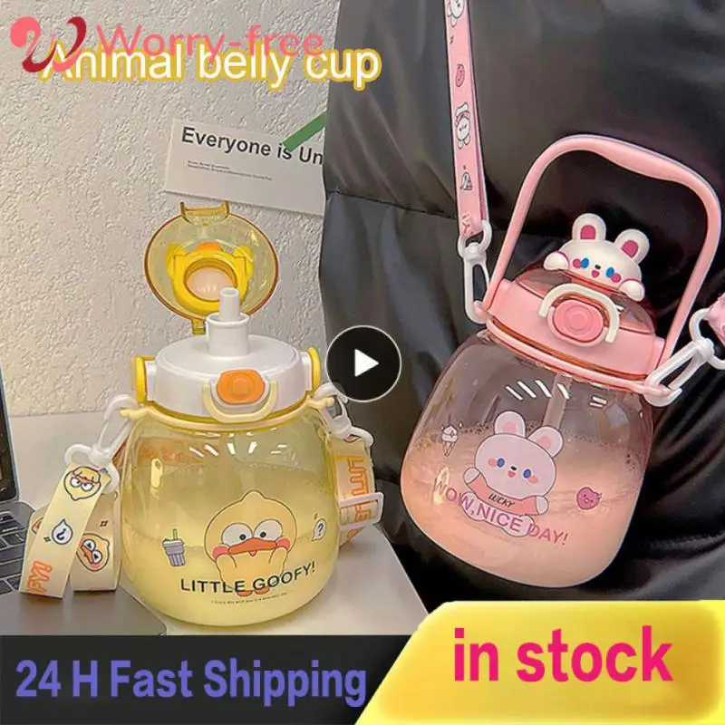 Cute Water Cup Large Capacity Portable Big Belly Cup Lovely Cartoon Straw Cup Hot For Children Girls Boys Sports Bottle Cartoon
