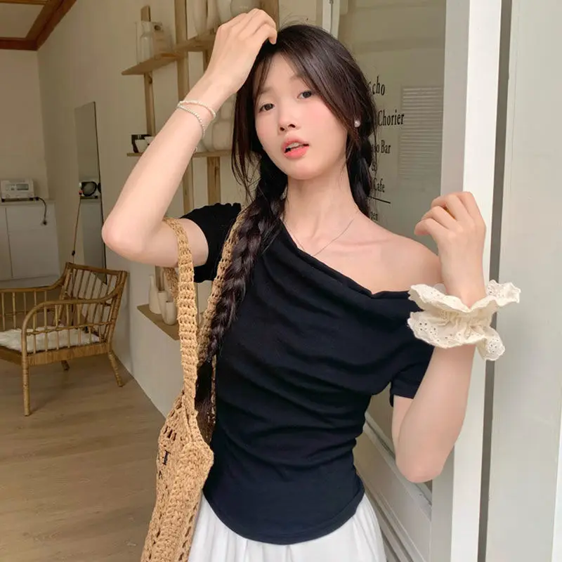 Футболки с открытыми плечами и короткими рукавами хлопковые рубашки для женщин