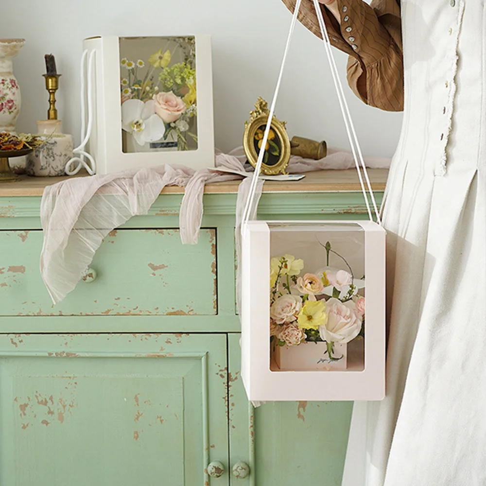 

Mother's Day Flower Box White Single-sided Window PVC Transparent Square Portable DIY Folding Packaging Immortal Flower Gift Box