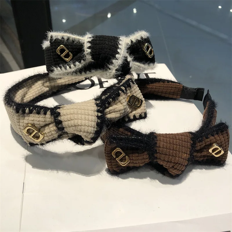 

CD Autumn And Winter Fabric Headband Bow Plush Knotted Headband Temperament Outward Pressed Hairband