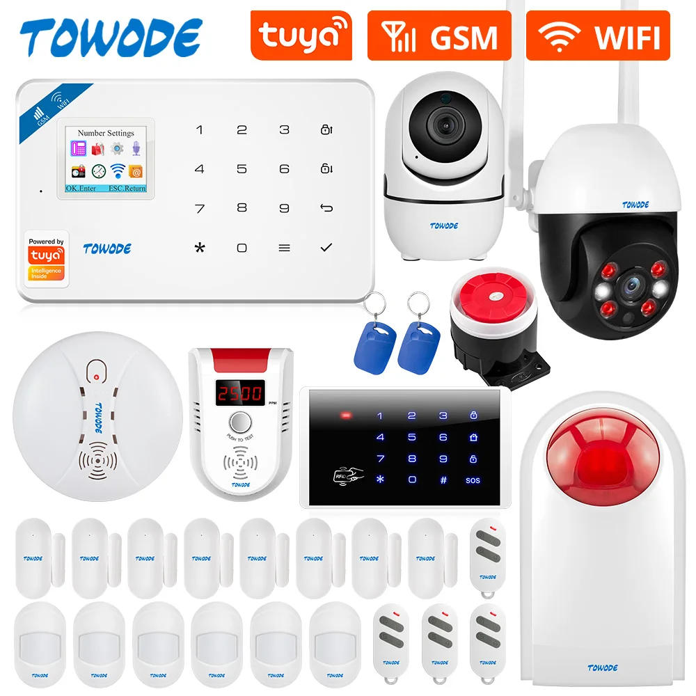 

TOWODE W181 Tuya Smart Alarm System WIFI Burglar Home GSM with Color Screen Motion Detector Smoke Door Window Sensor IP Camera