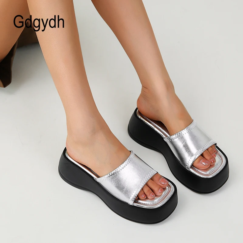 Gdgydh Women's Wedge Sandals Open Toe Outdoor Summer Casual Platform Slides Thick Soled Sports Slippers Silver Comfort