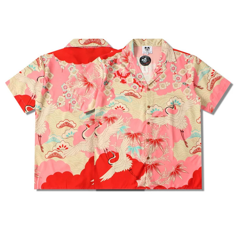 2023 Summer Men's Fashion Casual Loose Shirts Vintage Style Printed Short Sleeve Shirts Hawaiian Streetwear Male Clothing Top