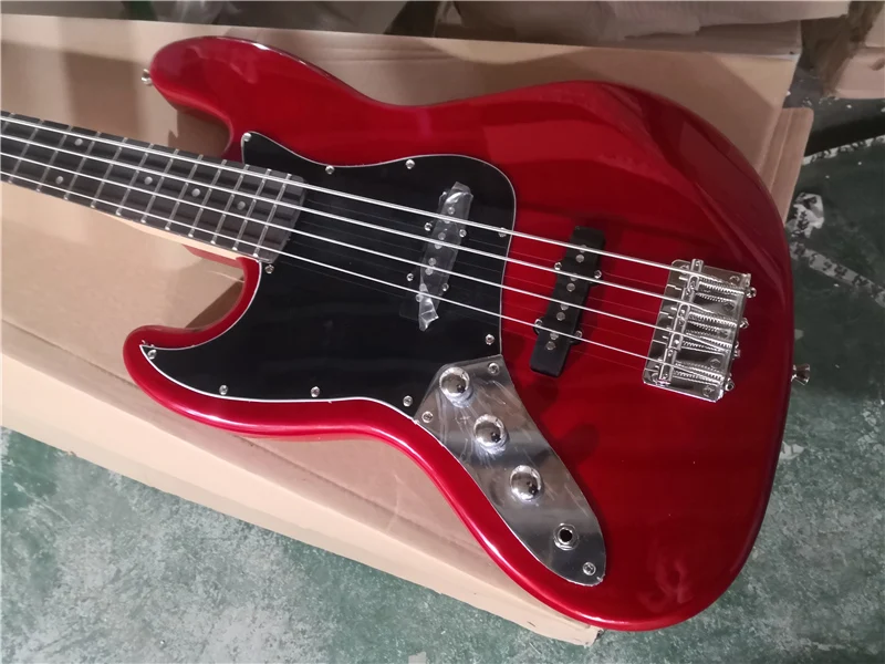 

chinese guitar factory custom new red color left-handed 4 strings Jazz bass Electric Guitar in stock 62