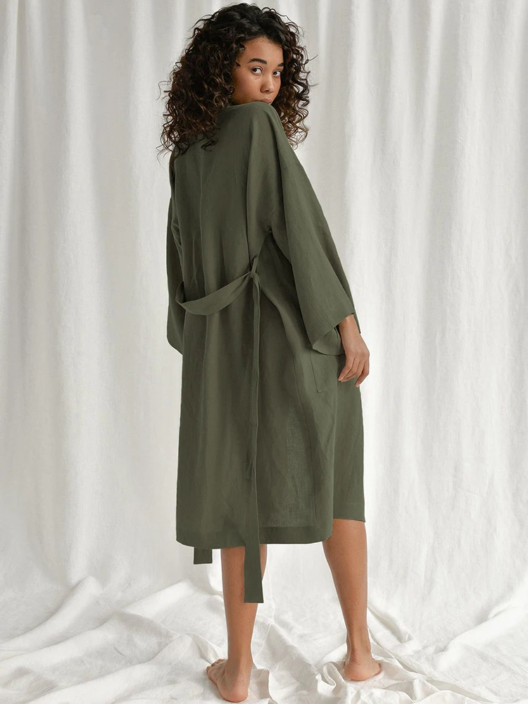 Pickbird Double Pockets Cotton Robes For Women Bathrobes Full Sleeve Light Robes Coverage Loose Albornoces 2022 Bathrobe Female