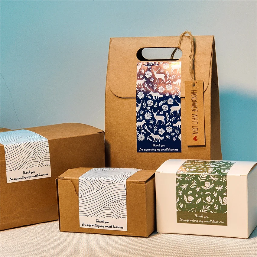 

50Pcs/pack Thank You for Supporting Small Business Stickers Flower Rectangular Label Package Sticker for Shipping, Gift Box
