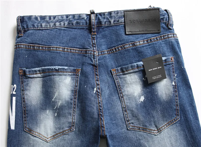 Autumn and Winter New Worn Lacquer Mens Slim Fit Letter Printing Elastic Jeans Tight Beggar Pants Men