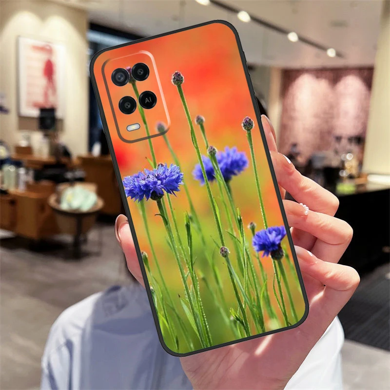 Чехол Blue Cornflowers Delphinium для Oppo A17 A77 A80 A40 A60 A98 A78 A18 A38 A58 A16 A76 A96 A74 A94 A54 A57S A15 Cover