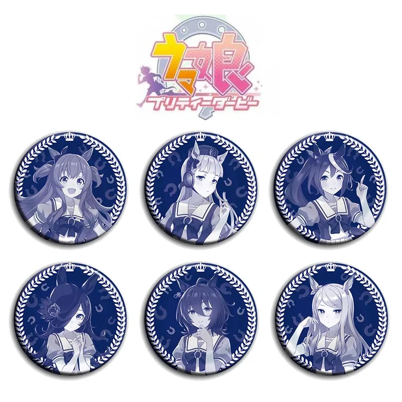 

6 шт./1 лот аниме милая фигурка Дерби Umamusume 783, металлические значки, круглая брошь, значок, булавка, подарок, детская игрушка