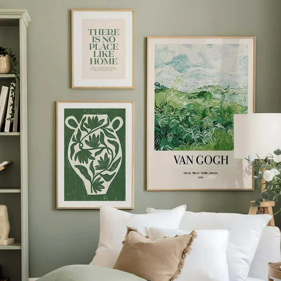 Зеленая ботаническая ваза La Mela Van Gogh абстрактная линия настенная живопись на