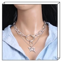 womens chain necklace punk thick chain ring necklace stainless steel butterfly pendant necklace fashion jewelry collar gift