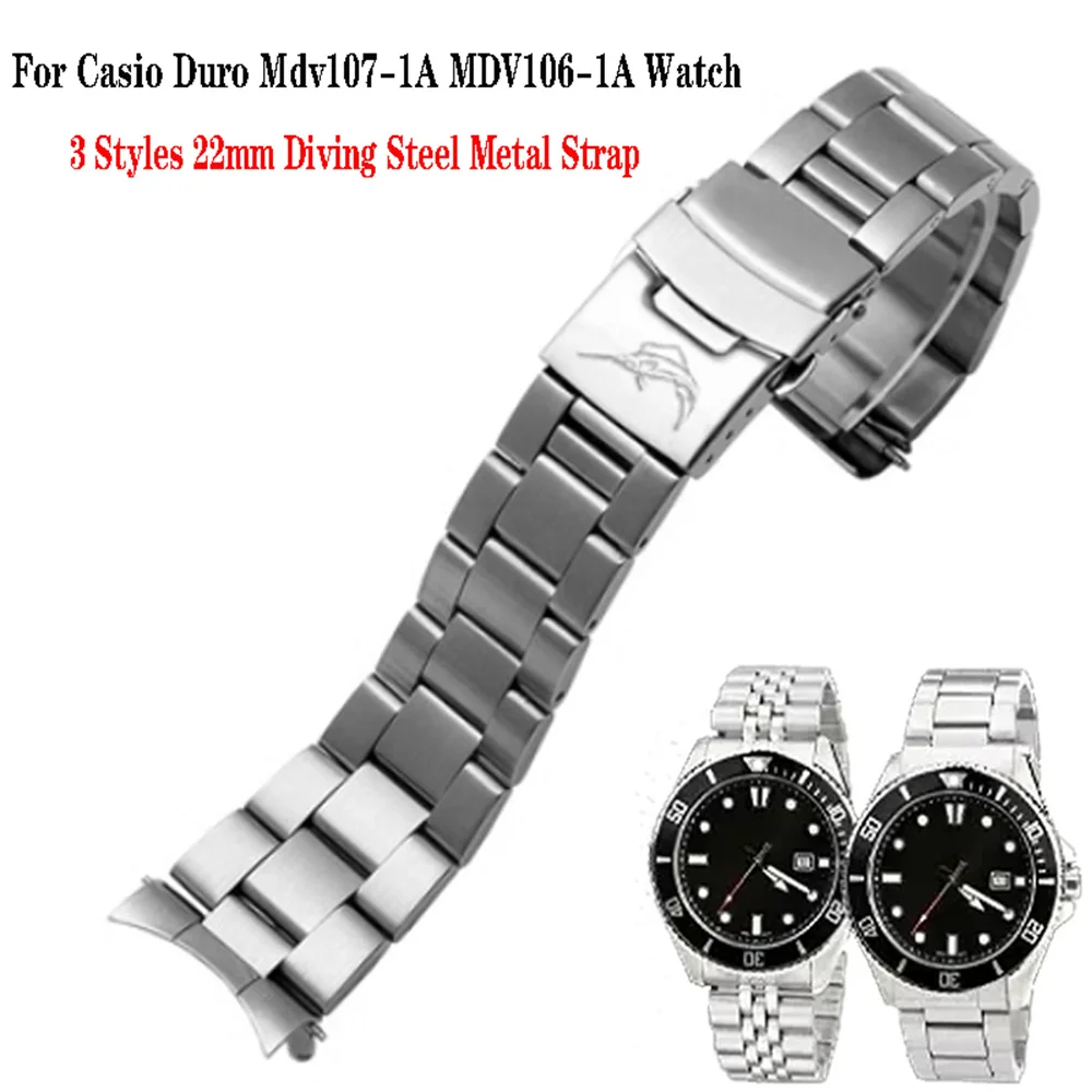 

New 22mm Steel Metal Strap For Casio Duro Mdv107-1A MDV106-1A Watch Diving Luxury Wristband Bracelet Watchband Replacement Parts