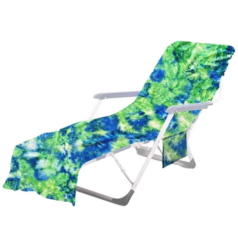 

Pool Lounge Chair Cover Tie-Dye Pattern Microfiber Pool Lounge Towel With 3 Pockets 210x75cm/82.5x29.5inch No Sliding Chair