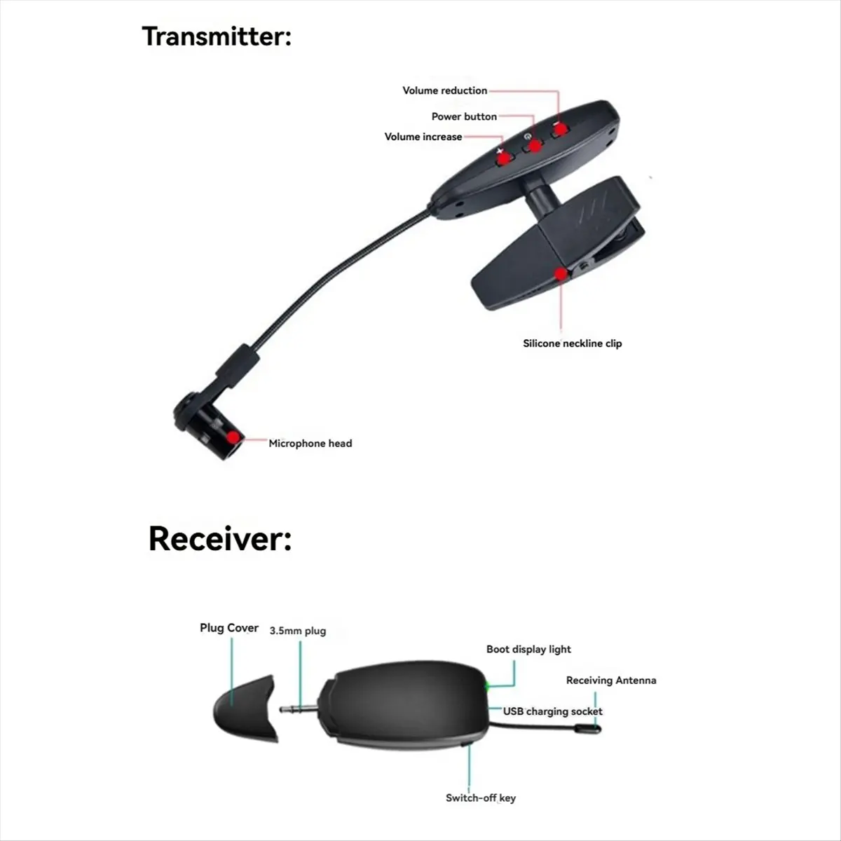 Фото Беспроводная микрофонная система ABSY UHF 2.4G для инструментов - комплект приемника и передатчика для саксофона №4