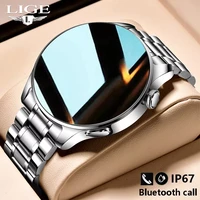 lige new bluetooth call smart watch men full touch sport fitness watches waterproof heart rate steel band smartwatch android ios