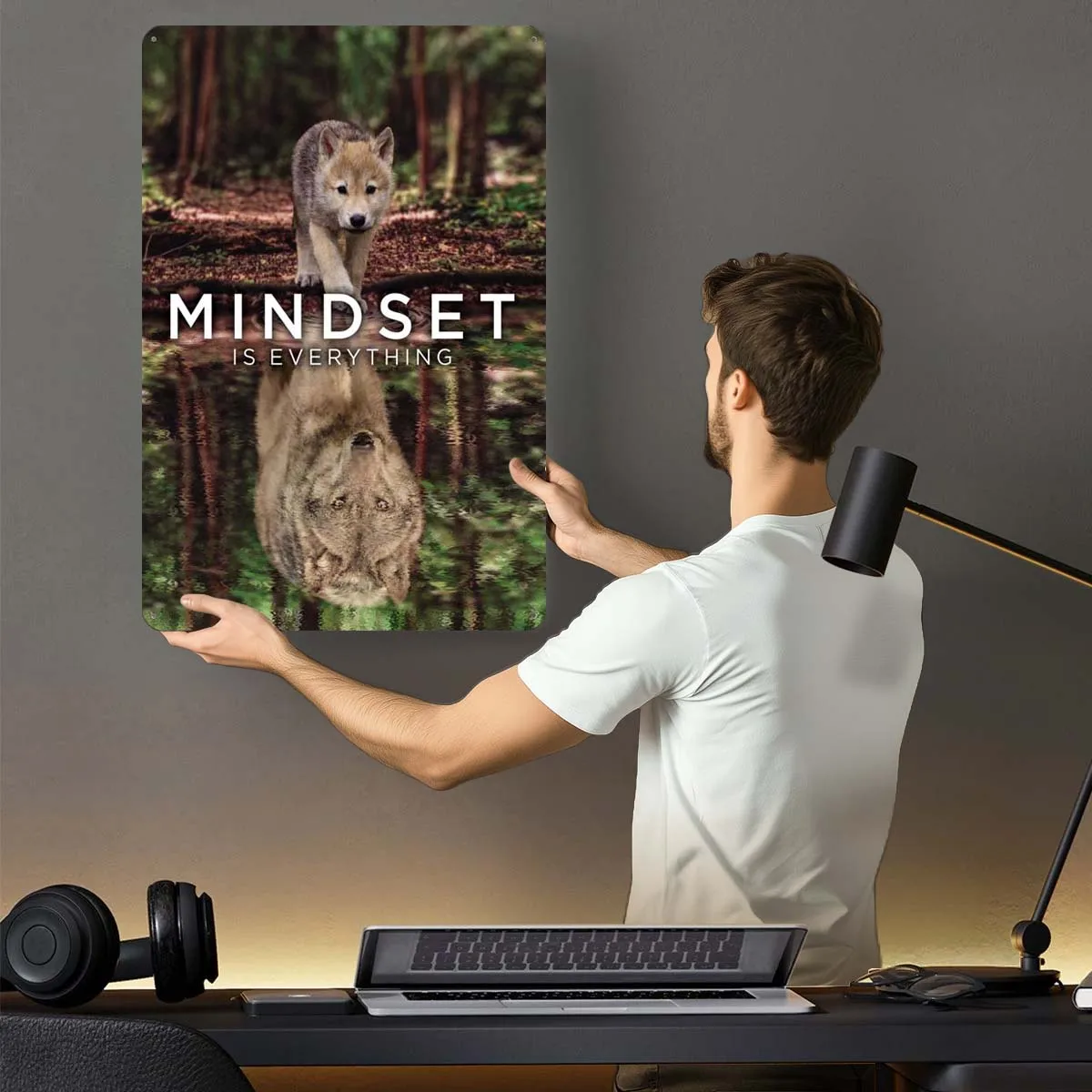 Оловянная вывеска Mindset Is Everything с волком мотивационный постер ретро металлические