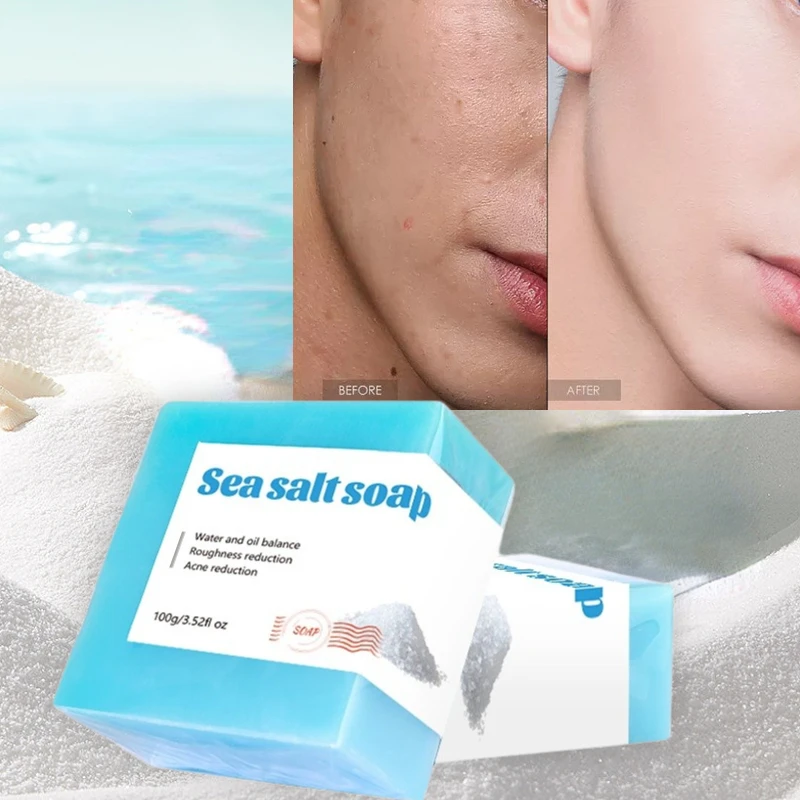 

Sea Salt Soap Whitening Moisturizing Soap Natural Milk Sea Salt Soap Remove Pimple Pores Acne Treatment Face Care Foaming Net