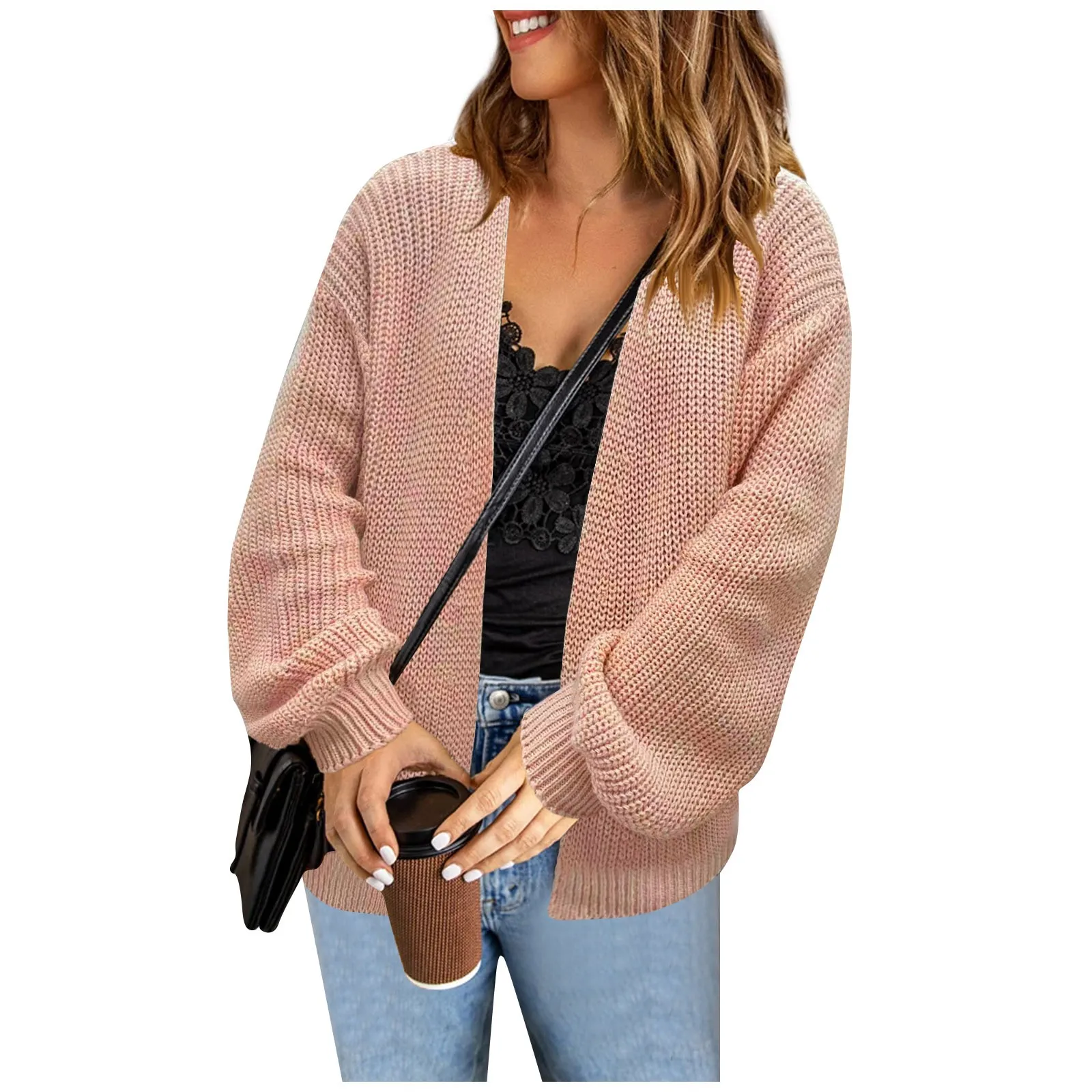 

Cardigans For Women 2023 Autumn Slouchy Relaxed Top Mid Length Solid Color Ladies V-neck Knitted Sweater Y2k Casual Coats