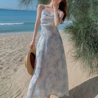 niggeey elegant backless slip dress vintage women floral strapless casual summer chiffon dress korean clothes female 2022