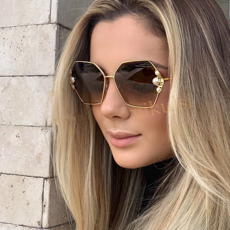 

Luxury Brand Polygon Sunglasses Women Metal Frame Rhinestone Sun Glasses For Female Gradient Square Eyewear Oculos UV400