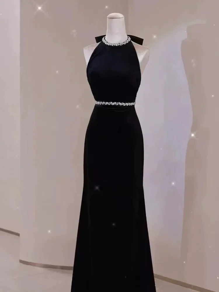 Hot sale No. 27 black evening dress female host temperament coming of age ceremony banquet long