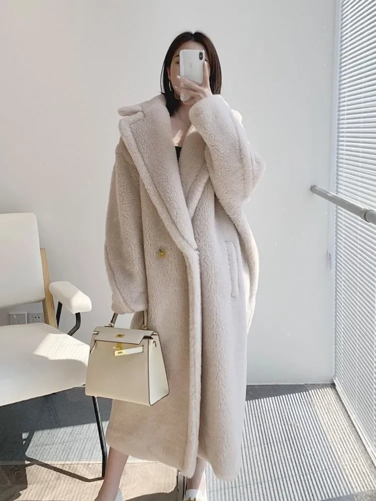 

JuneLove Women Winter Longer Faux Fur Warm Coat Long Sleeve Vintage Female Thick Teddy Bear Coat Casual Loose Oversize Outwears