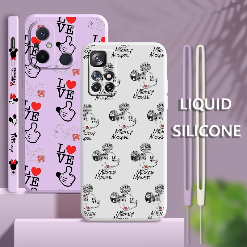 

Cute Mickey Cartoon For Xiaomi Redmi 12C 11 Prime A1 10 10X 9 9A 9T 9AT 8 8A 7 6 4G 5G Liquid Rope Soft Phone Case Coque Capa