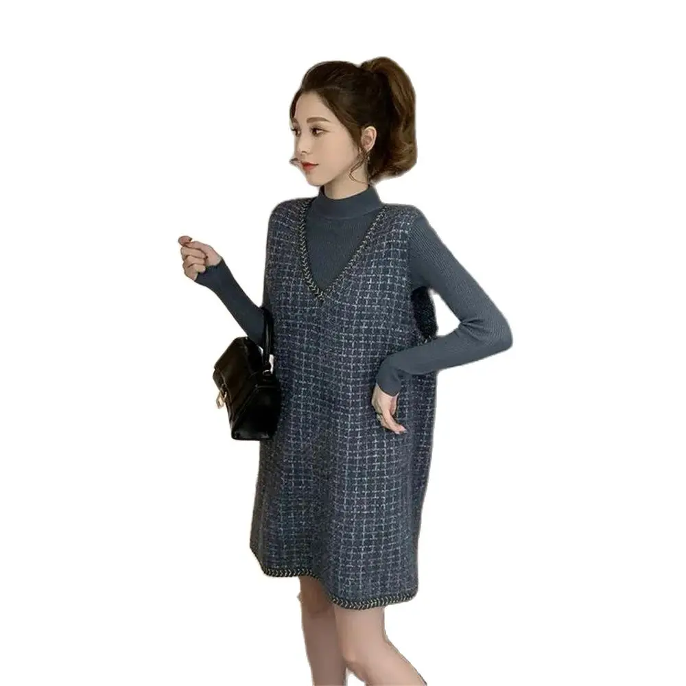 

Elegant Slim Hips Women Spring Dress Professional Business Work Wear Sleeveless Dresses Mini OL Styles Uniforms Autumn Knit