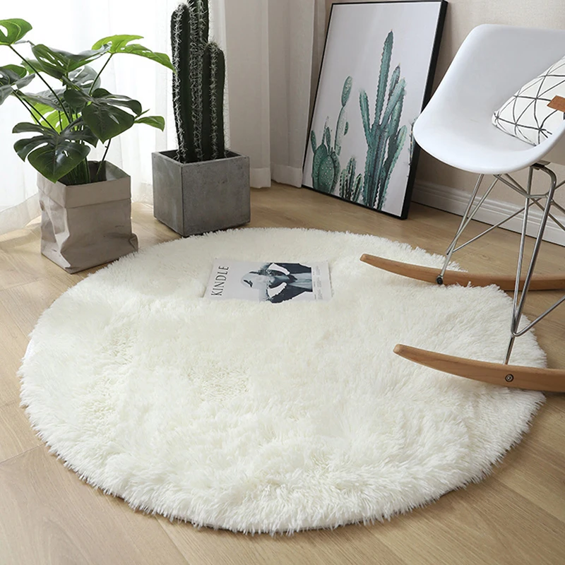 

Fluffy Wool Rug Living Room Carpets Faux Fur Round Mat Kids Room Long Plush Rugs Home Bedroom Decor Shaggy Carpet