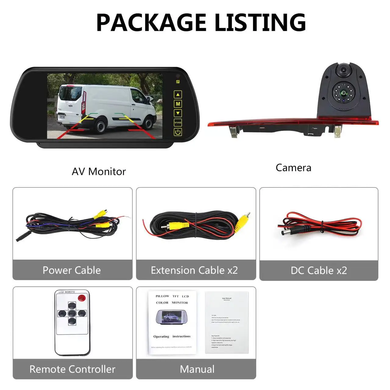 Камера заднего хода стоп-сигнала с двумя объективами и зеркальным монитором 7