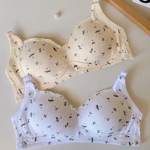 SP&CITY Flower Printed Wire Free Seamless Women's Bra Sexy Gathered Breathable Bra Girls Beautiful Back Comfortable Cute Bra