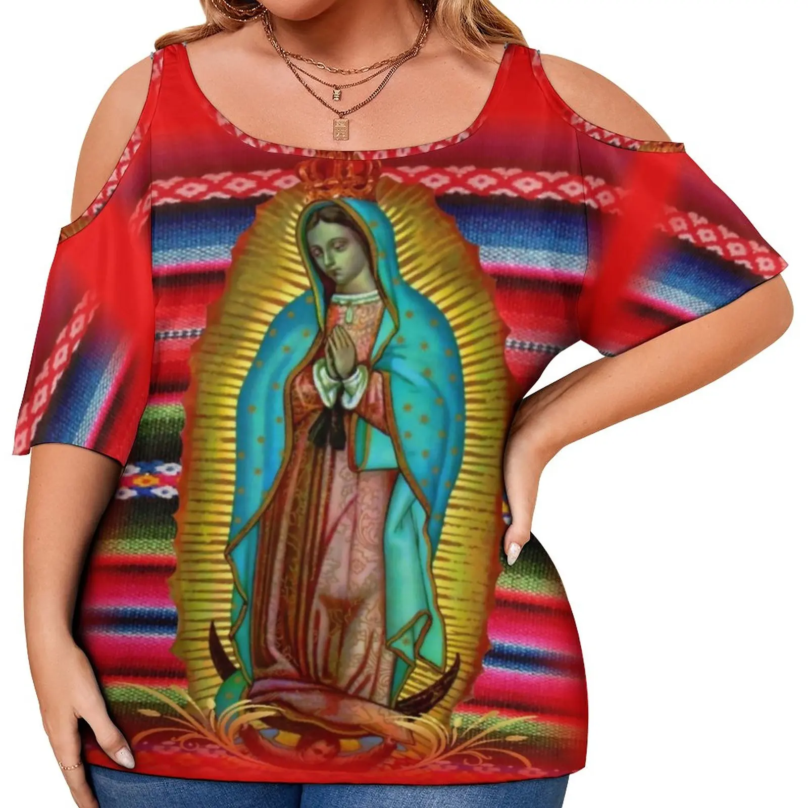 

Virgin Mary T-Shirt Our Lady of Guadalupe Cool T Shirts Short Sleeves Street Wear Tee Shirt Summer Printed Tops Plus Size